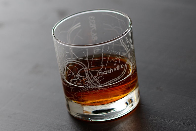 Nashville City Map Rocks Glass Engraved Whiskey Glass 11oz Etched Bourbon Glasses New House Warming Gift Gifts for Him image 3