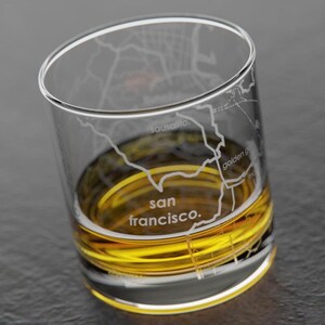 San Francisco City Map Rocks Glass Engraved Whiskey Glass 11oz Etched Bourbon Glasses New House Warming Gift Gifts for Him image 3