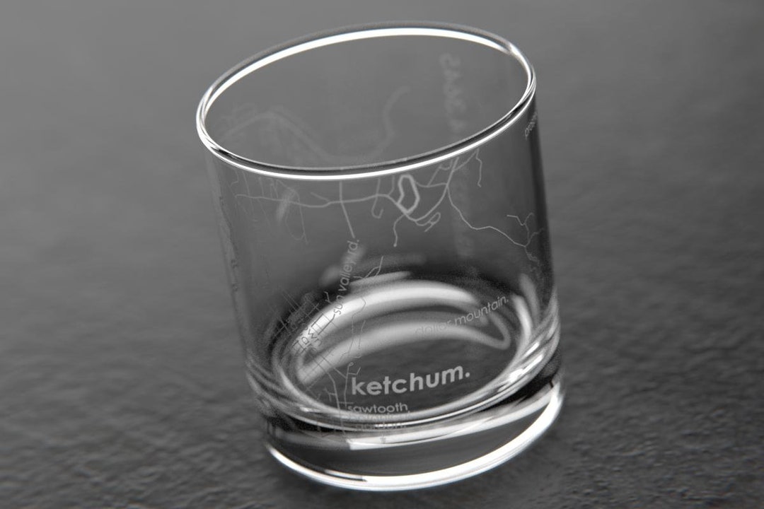 Ketchum, ID City Map Rocks Glass Engraved Whiskey Glass 11oz Etched