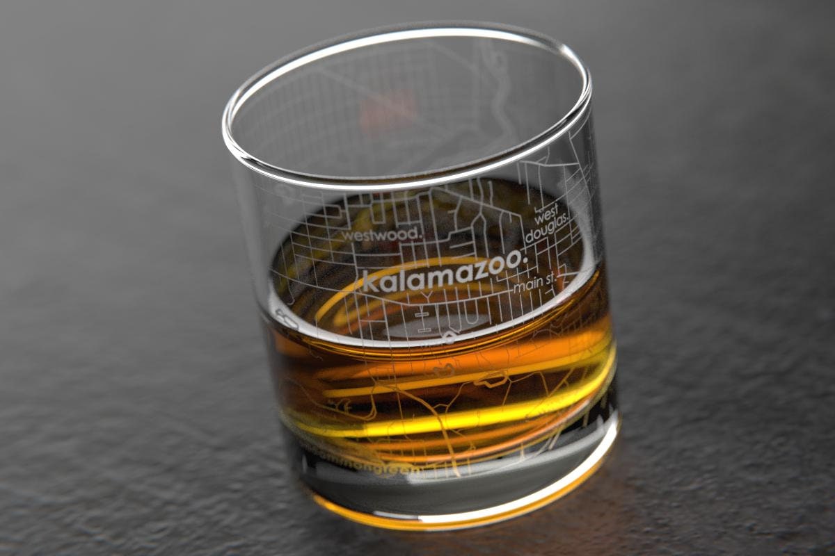 Kalamazoo MI Map Rocks Whiskey Glass Gift Etsy
