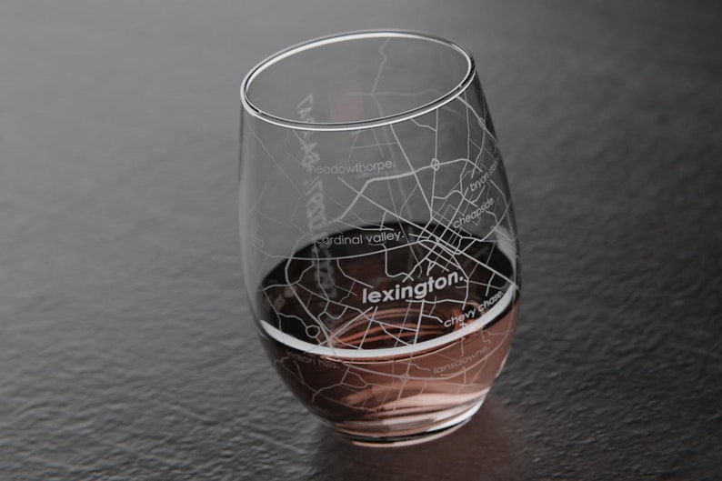 Lexington KY Map Stemless Wine Glass Engraved Wine Glass Etsy