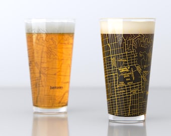Berkeley CA Map Pint Glass Pair - Blue & Gold