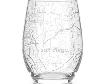 San Diego Map Stemless Wine Glass | Engraved Wine Glass (15oz) | Etched Wine Glass | Bridesmaid Gift | Gift For Her