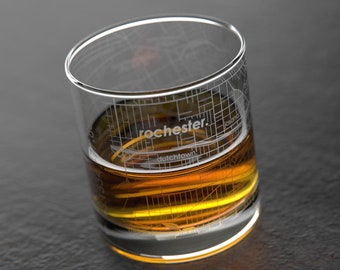 Rochester, NY City Map Rocks Glass | Engraved Whiskey Glass (11oz) | Etched Bourbon Glasses | New House Warming Gift | Gifts for Him