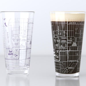 Fort Worth TX Map Pint Glass Pair - Purple & White