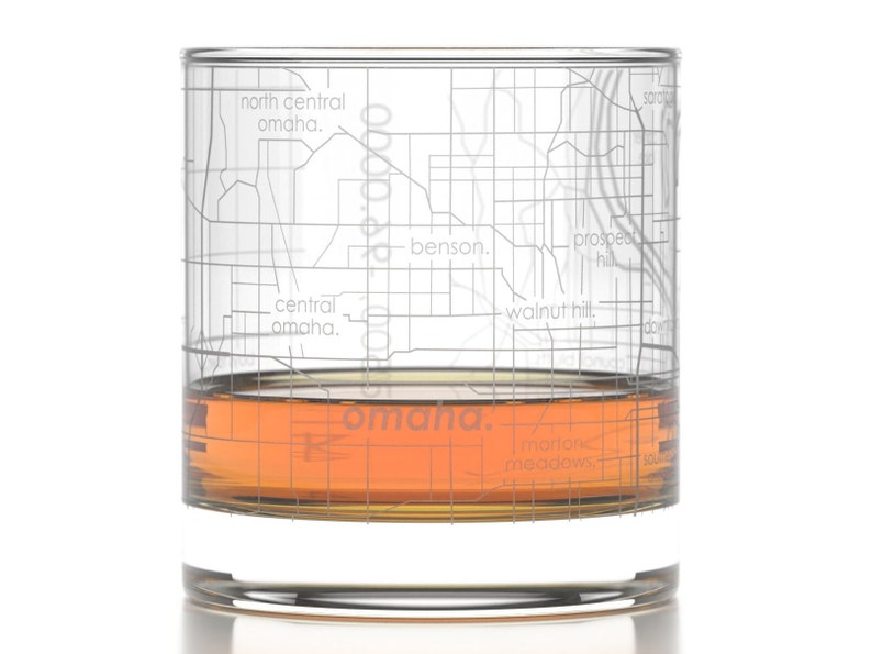 Omaha City Map Rocks Glass Engraved Whiskey Glass 11oz Etched Bourbon Glasses Housewarming Gift Gifts for Him Urban Map Glass image 2