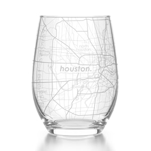 Houston Map Stemless Wine Glass | Engraved Wine Glass (15oz) | Etched Wine Glasses| Urban Map Glass | Birthday Gift