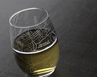 Chapel Hill - UNC - College Town Map Stemless Wine Glass