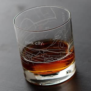 Park City Map Rocks Glass | Engraved Whiskey Glass (11oz) | Etched Bourbon Glasses | Travel Lover Gift | Gifts for Him