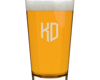 Custom Monogram Pint Glass | Personalized Initials Beer Glass (16oz) | Engraved Wedding Gift | Groomsman Initials Monogram Gift | Customized