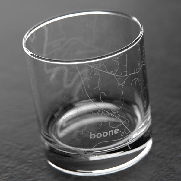 Boone, NC City Map Rocks Glass | Engraved Whiskey Glass (11oz) | Etched Bourbon Glasses | New House Warming Gift | Gifts for Him