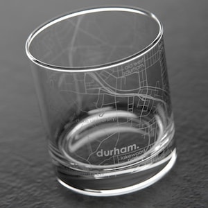 Durham, NC City Map Rocks Glass | Engraved Whiskey Glass (11oz) | Etched Bourbon Glasses | New House Warming Gift | Gifts for Him