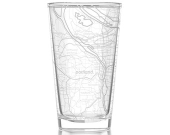 Portland OR Map Pint Glass | Engraved Beer Glass (16oz) | Etched Drinking Glasses | Gifts for Him | Birthday Gift | Map of Portland Oregon