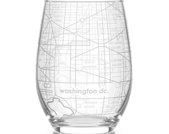 Washington DC Map Stemless Wine Glass | Engraved Wine Glass (15oz) | Etched Wine Glass | Gift For Mom | Realtor Closing Gift