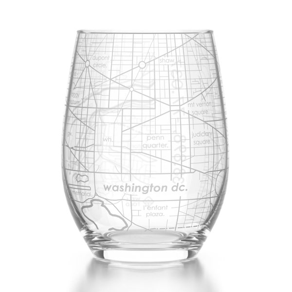 Washington DC Map Stemless Wine Glass | Engraved Wine Glass (15oz) | Etched Wine Glass | Gift For Mom | Realtor Closing Gift