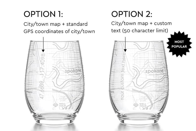 Custom City Map Stemless Wine Glass | Any City / Town Personalized | Custom Etched Wine Glass (15oz) | Engraved Wine Glass | Custom Gift image 6