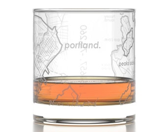 Portland ME City Map Rocks Glass | Engraved Whiskey Glass (11oz) | Etched Bourbon Glasses | New House Warming Gift | Gifts for Him