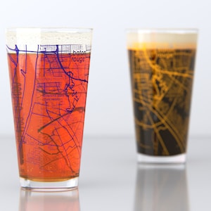 Baton Rouge LA Map Pint Glass Pair - Gold & Purple