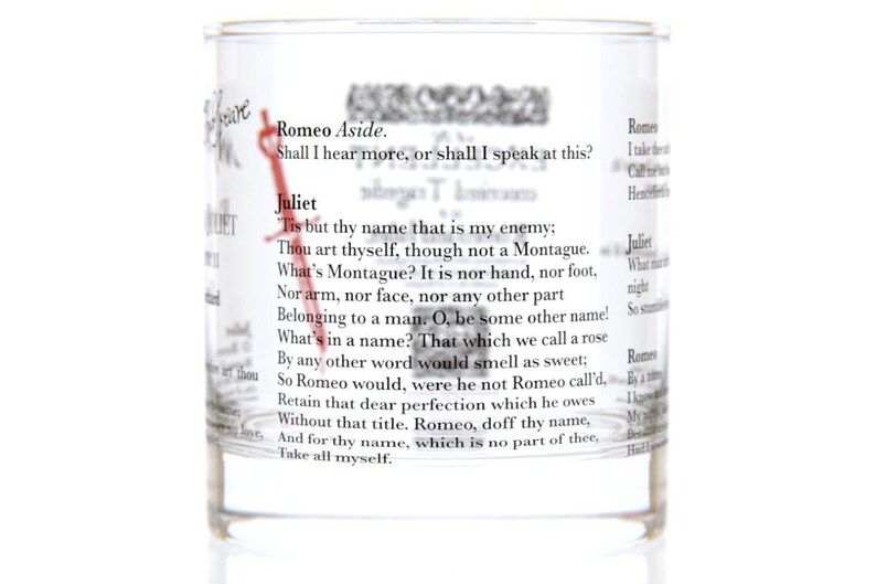 Romeo and Juliet Literature Rocks Glass Bourbon Whiskey Glass 11oz Shakespeare Gifts Gifts For Her Booklover Gift Teacher Gift image 3