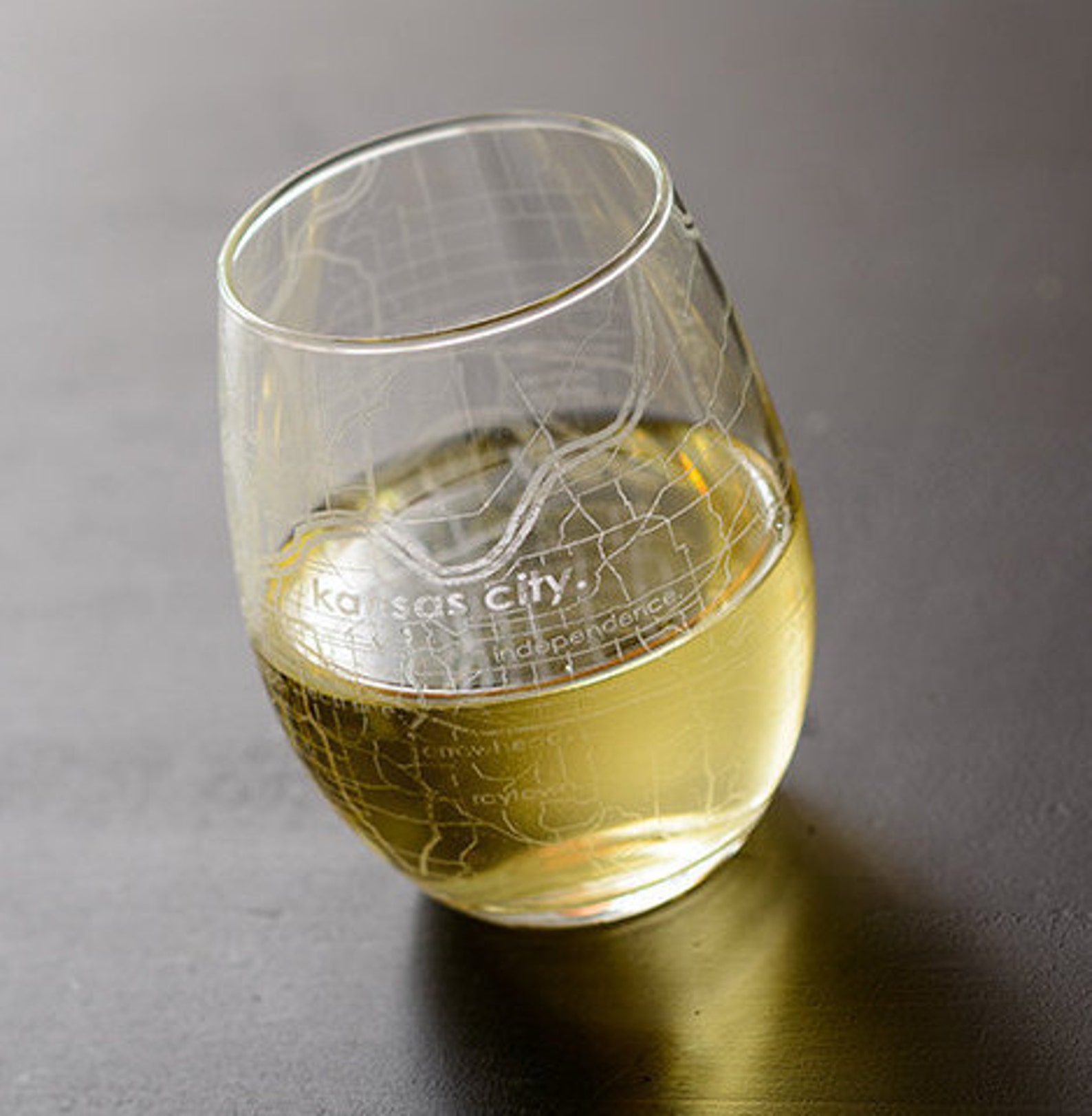 Kansas City Map Stemless Wine Glass Engraved Wine Glass Etsy