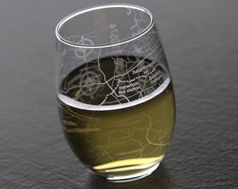 Boston 26.2 Marathon Map Stemless Wine Glass