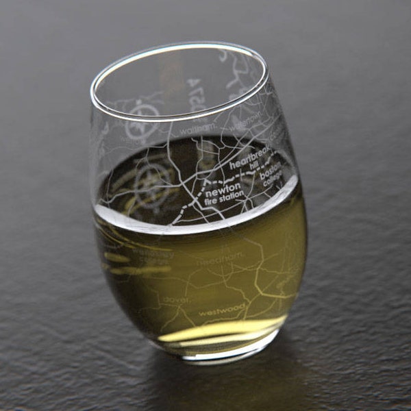 Boston 26.2 Marathon Map Stemless Wine Glass