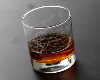 Cleveland Map Rocks Whiskey Glass Gift