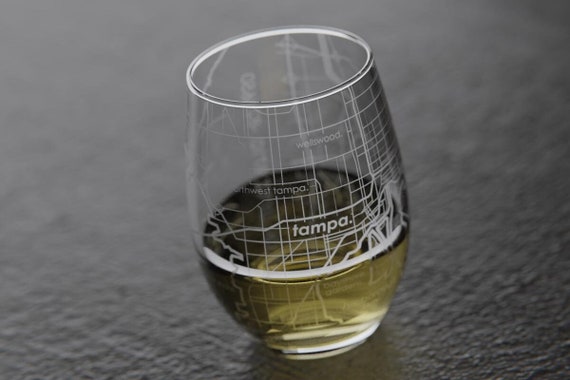 Tampa, FL Map Stemless Wine Glass | Engraved Wine Glass (15oz) | Etched Wine Glasses | Gift For Mom | Realtor Closing Gift