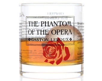 Phantom of the Opera Literature Rocks Glass | Bourbon Whiskey Glass (11oz) | Book Worm Gifts | Teacher Gift | Literary Gifts | Bookish Gifts