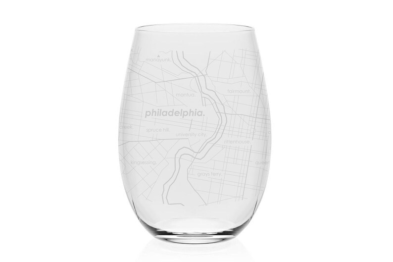 Crystal City Map Stemless Wine Tumbler Any City / Town Personalized John Jenkins Crystal Wine Glass 16oz Engraved Custom Wine Gift image 1