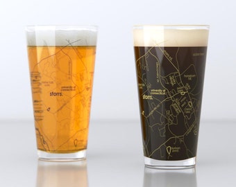 Storrs CT Map Pint Glass Pair - Navy & White