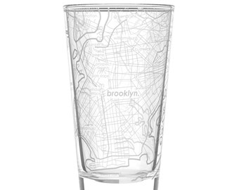 Brooklyn NYC Map Pint Glass | Engraved Beer Glass (16oz) | Etched Drinking Glasses | Gifts for Him | Birthday Gift | City Map Gift