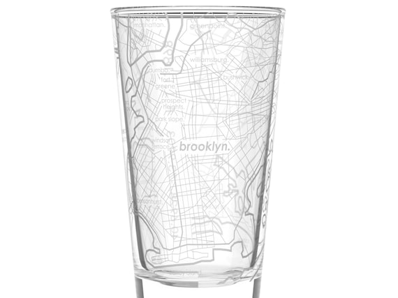 Brooklyn NYC Map Pint Glass Engraved Beer Glass 16oz Etched Drinking Glasses  Gifts for Him Birthday Gift City Map Gift 