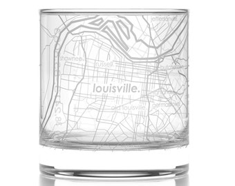 Rocks Whiskey Old Fashioned 11oz Glass Urban City Map Louisville Kentucky
