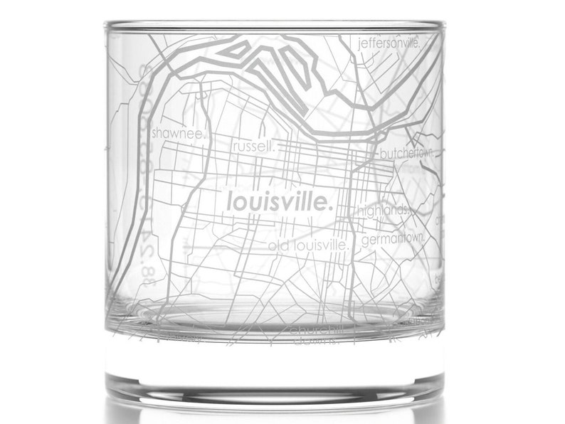 Louisville City Map Rocks Glass Engraved Whiskey Glass 11oz Etched Bourbon Glasses New House Warming Gift Gifts for Him image 2