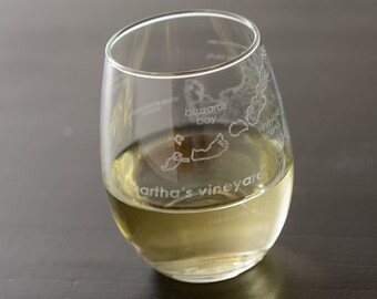 Martha’s Vineyard Island Map Stemless Wine Glass