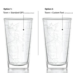 Custom City Map Pint Glass Any City /Town Personalized Custom Etched Beer Glass 16oz Engraved Pint Glass Personalized Gift for Him Town + Custom Text