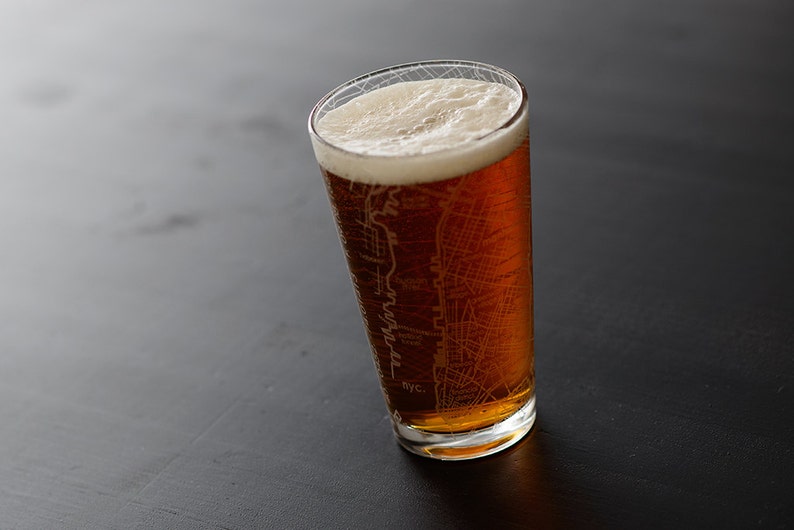 New York City Map Pint Glass Engraved Beer Glass 16oz Etsy