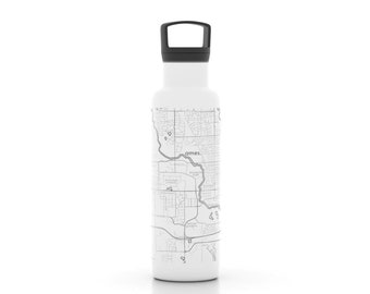 Custom City Map 21 oz Insulated Water Bottle | Any City / Town Personalized | Custom Engraved Water Bottle | Stainless Steel Water Bottle