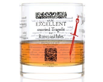 Romeo and Juliet Literature Rocks Glass | Bourbon Whiskey Glass (11oz) | Shakespeare Gifts | Gifts For Her | Booklover Gift | Teacher Gift