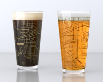 Boulder CO Map Pint Glass Pair - Gold & Black