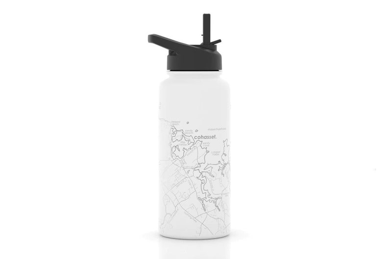 Custom City Map 32 oz Insulated Water Bottle Any City / Town Personalized Custom Engraved Water Bottle w Lid Travel Gifts White