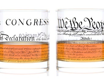 Constitution + Declaration of Independence Rocks Glass Pair | Whiskey Glasses (11oz) | Veteran Gift | History Buff Gift | Patriotic Gifts