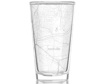 Nashville Map Pint Glass | Engraved Beer Glass (16oz) | Etched Drinking Glasses | Gifts for Him | Birthday Gift | City Map Gift