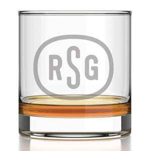 Custom Monogram Rocks Glass w Riedel Crystal Option | Personalized Etched Whiskey Glass (11oz) | Engraved Groomsman Initials | Wedding Gift