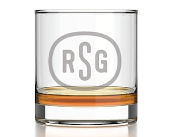 Custom Monogram Rocks Glass w Riedel Crystal Option | Personalized Etched Whiskey Glass (11oz) | Engraved Groomsman Initials | Wedding Gift
