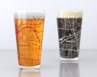 Tuscaloosa AL Map Pint Glass Pair - Red & White