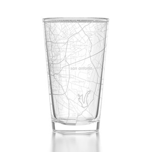 San Antonio Map Pint Glass | Engraved Beer Glass (16oz) | Etched Drinking Glasses | Gifts for Him | Birthday Gift | City Map Gift