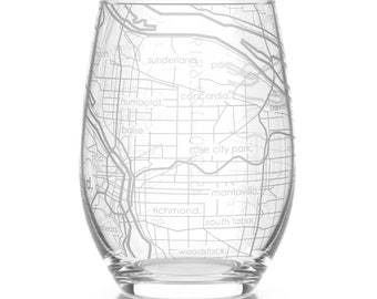 Portland OR Map Stemless Wine Glass | Engraved Wine Glass (15oz) | Etched Wine Glass | Bridesmaid Gift | Gift For Her
