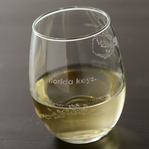 Florida Keys Island Map Stemless Wine Glass